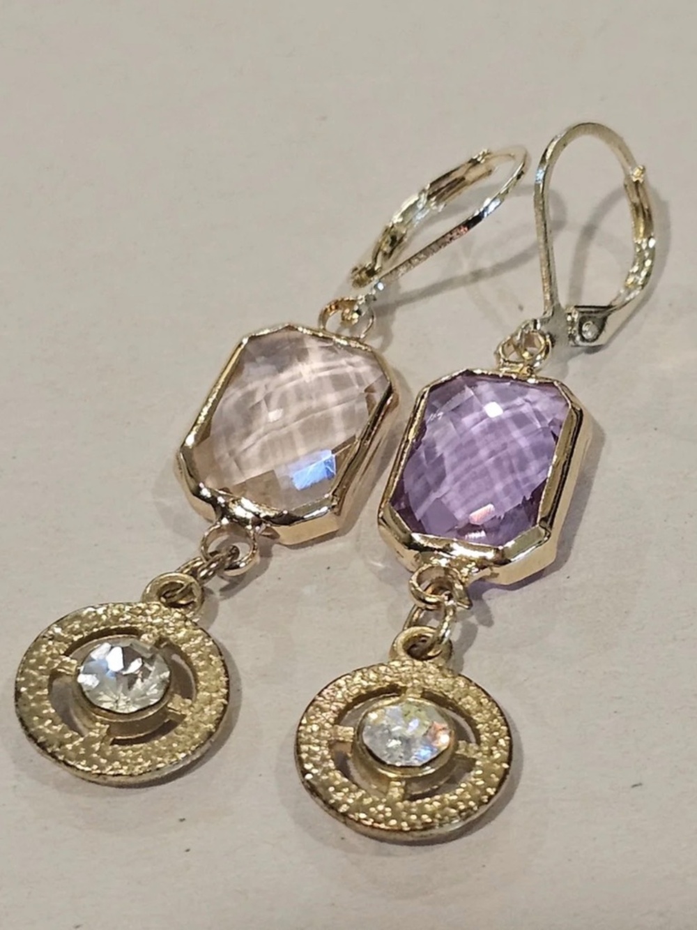 Pastel gold tone leverback earrings